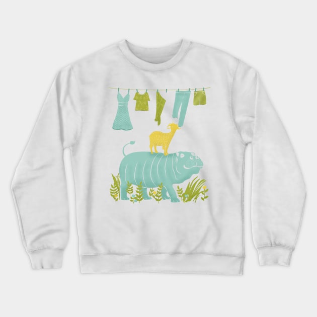 Humphrey the Hippo and the Cameroon Mountain Goat Crewneck Sweatshirt by missmewow